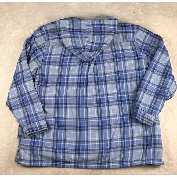 LL Bean Hoodie Womens 2X Blue Plaid Flannel Shacket Shirt Jacket Fleece Lined - Picture 2 of 8